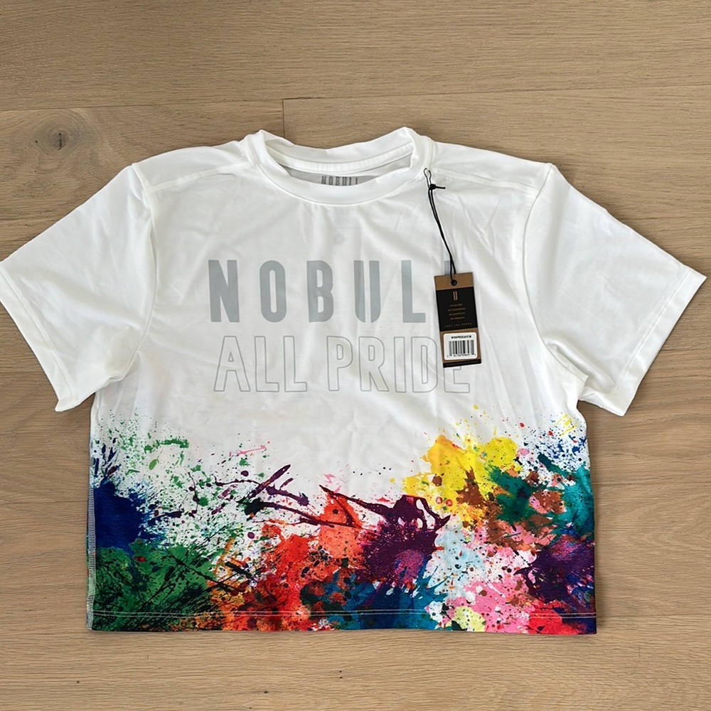 NOBULL White Short Sleeve Tee with Artistic Design